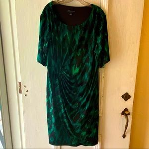 Green Leopard dress with ruched side; 22W